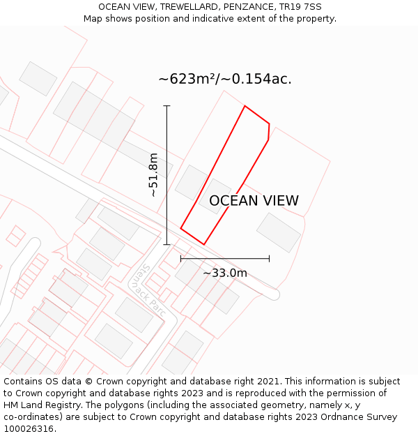 OCEAN VIEW, TREWELLARD, PENZANCE, TR19 7SS: Plot and title map