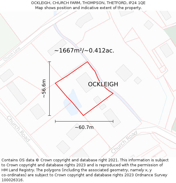 OCKLEIGH, CHURCH FARM, THOMPSON, THETFORD, IP24 1QE: Plot and title map