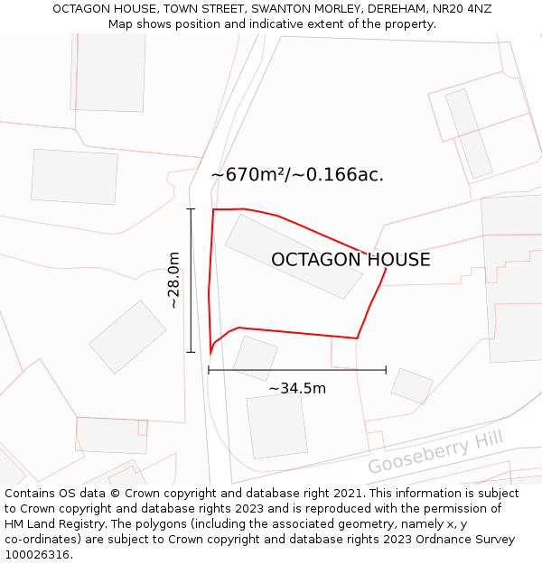 OCTAGON HOUSE, TOWN STREET, SWANTON MORLEY, DEREHAM, NR20 4NZ: Plot and title map
