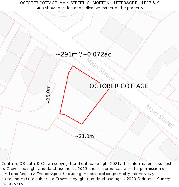 OCTOBER COTTAGE, MAIN STREET, GILMORTON, LUTTERWORTH, LE17 5LS: Plot and title map