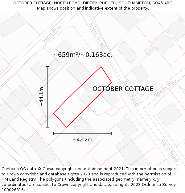 OCTOBER COTTAGE, NORTH ROAD, DIBDEN PURLIEU, SOUTHAMPTON, SO45 4RG: Plot and title map