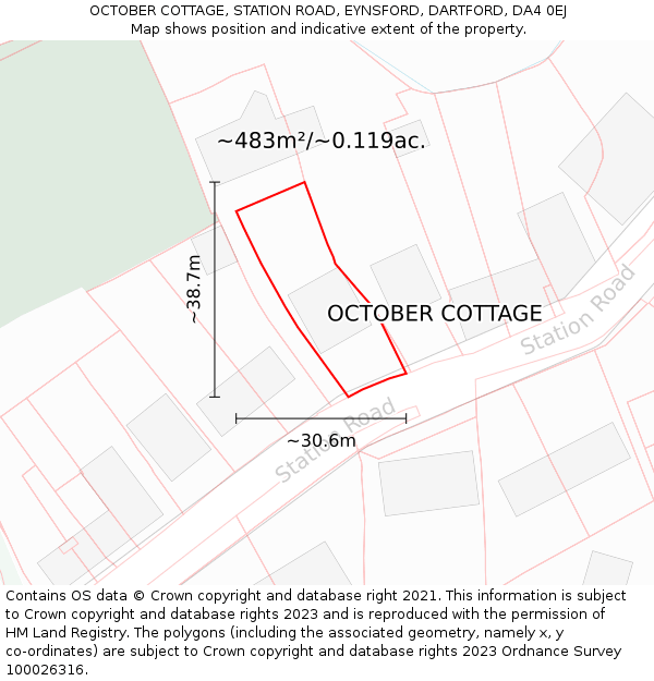 OCTOBER COTTAGE, STATION ROAD, EYNSFORD, DARTFORD, DA4 0EJ: Plot and title map
