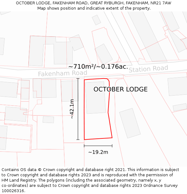 OCTOBER LODGE, FAKENHAM ROAD, GREAT RYBURGH, FAKENHAM, NR21 7AW: Plot and title map