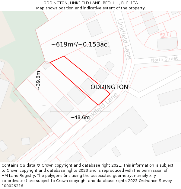 ODDINGTON, LINKFIELD LANE, REDHILL, RH1 1EA: Plot and title map