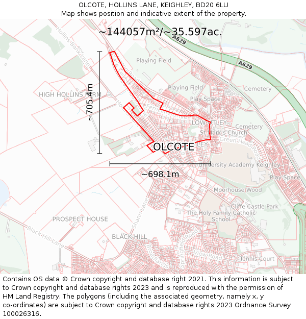 OLCOTE, HOLLINS LANE, KEIGHLEY, BD20 6LU: Plot and title map