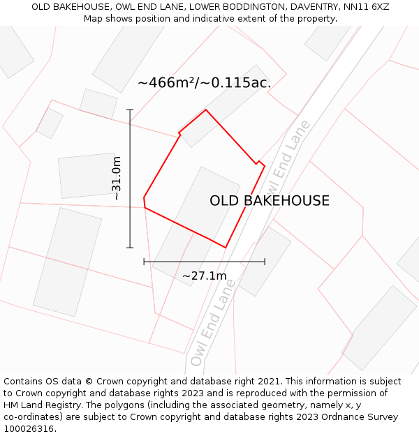 OLD BAKEHOUSE, OWL END LANE, LOWER BODDINGTON, DAVENTRY, NN11 6XZ: Plot and title map