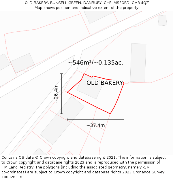 OLD BAKERY, RUNSELL GREEN, DANBURY, CHELMSFORD, CM3 4QZ: Plot and title map