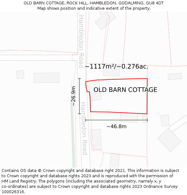 OLD BARN COTTAGE, ROCK HILL, HAMBLEDON, GODALMING, GU8 4DT: Plot and title map