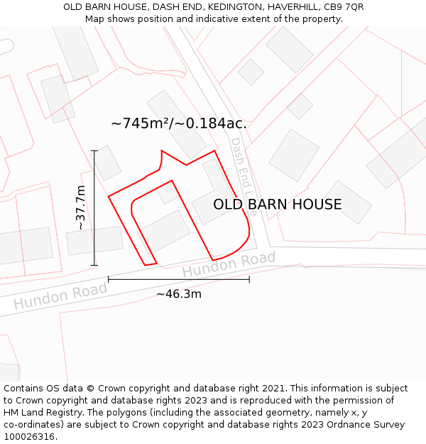 OLD BARN HOUSE, DASH END, KEDINGTON, HAVERHILL, CB9 7QR: Plot and title map