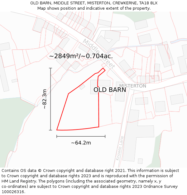 OLD BARN, MIDDLE STREET, MISTERTON, CREWKERNE, TA18 8LX: Plot and title map