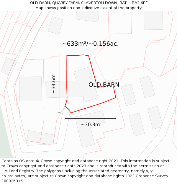 OLD BARN, QUARRY FARM, CLAVERTON DOWN, BATH, BA2 6EE: Plot and title map