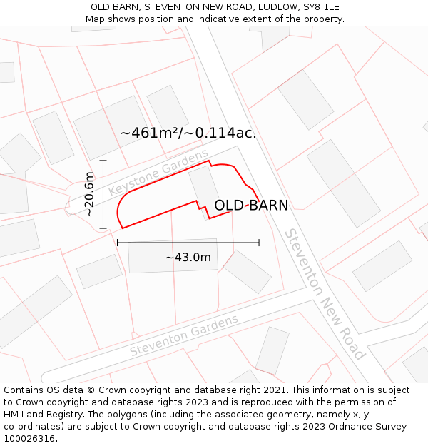 OLD BARN, STEVENTON NEW ROAD, LUDLOW, SY8 1LE: Plot and title map
