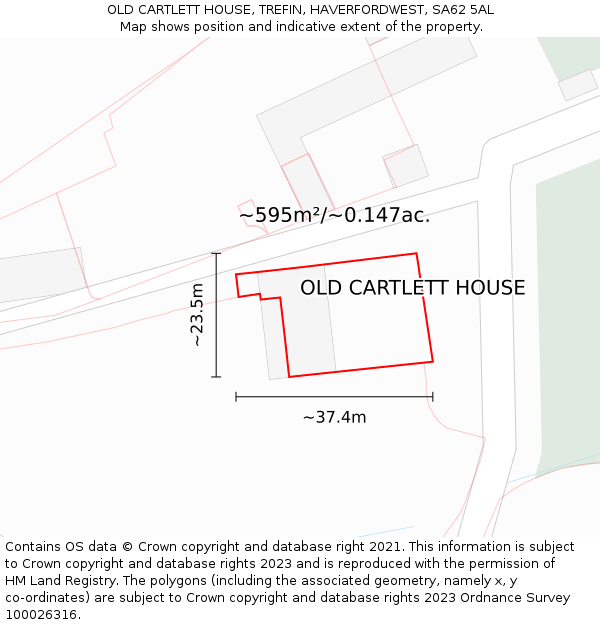 OLD CARTLETT HOUSE, TREFIN, HAVERFORDWEST, SA62 5AL: Plot and title map