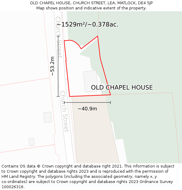 OLD CHAPEL HOUSE, CHURCH STREET, LEA, MATLOCK, DE4 5JP: Plot and title map