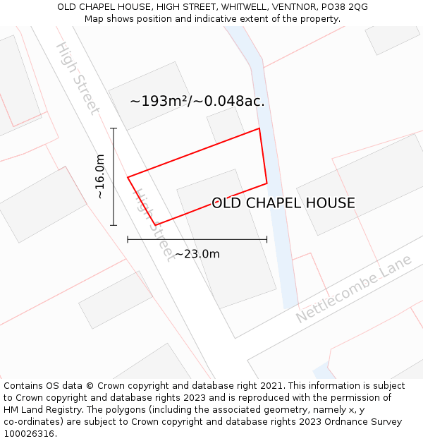 OLD CHAPEL HOUSE, HIGH STREET, WHITWELL, VENTNOR, PO38 2QG: Plot and title map