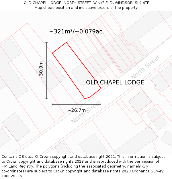 OLD CHAPEL LODGE, NORTH STREET, WINKFIELD, WINDSOR, SL4 4TF: Plot and title map