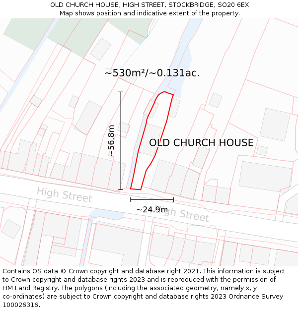 OLD CHURCH HOUSE, HIGH STREET, STOCKBRIDGE, SO20 6EX: Plot and title map