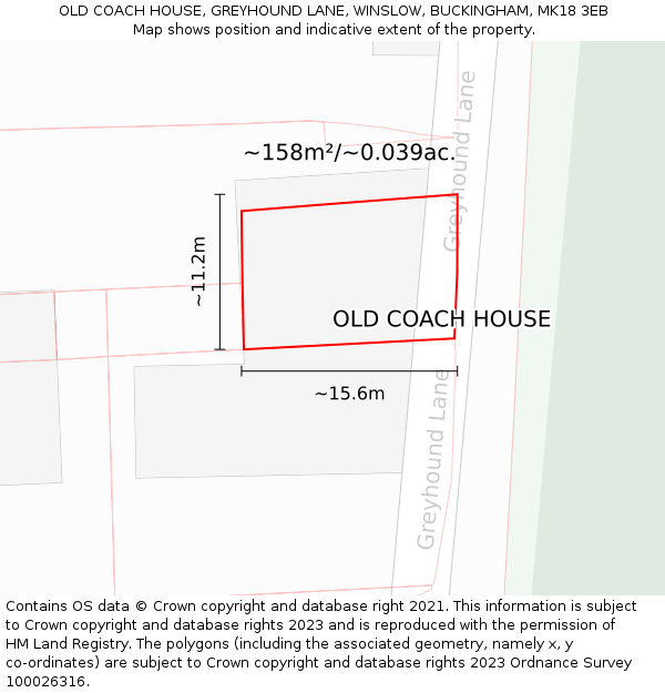 OLD COACH HOUSE, GREYHOUND LANE, WINSLOW, BUCKINGHAM, MK18 3EB: Plot and title map