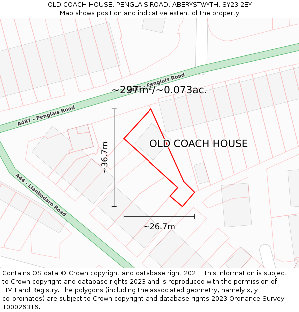 OLD COACH HOUSE, PENGLAIS ROAD, ABERYSTWYTH, SY23 2EY: Plot and title map