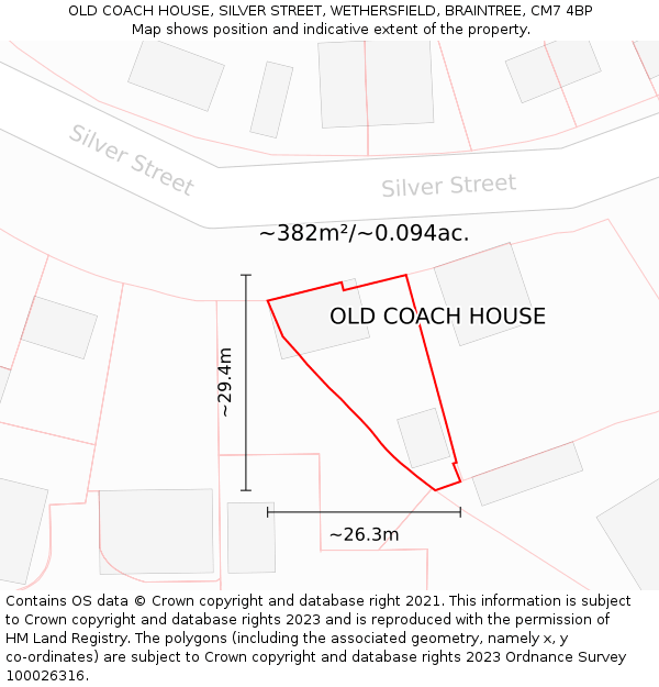 OLD COACH HOUSE, SILVER STREET, WETHERSFIELD, BRAINTREE, CM7 4BP: Plot and title map