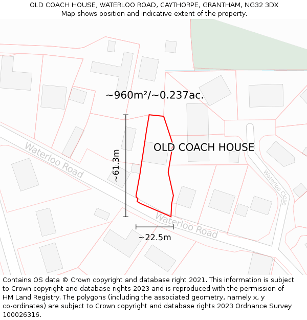 OLD COACH HOUSE, WATERLOO ROAD, CAYTHORPE, GRANTHAM, NG32 3DX: Plot and title map