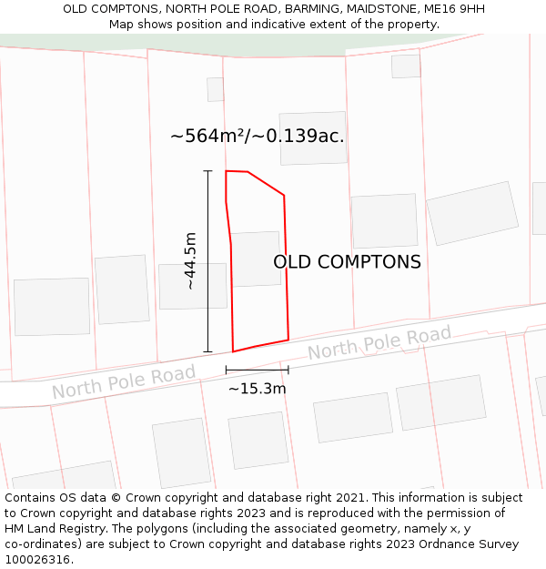 OLD COMPTONS, NORTH POLE ROAD, BARMING, MAIDSTONE, ME16 9HH: Plot and title map