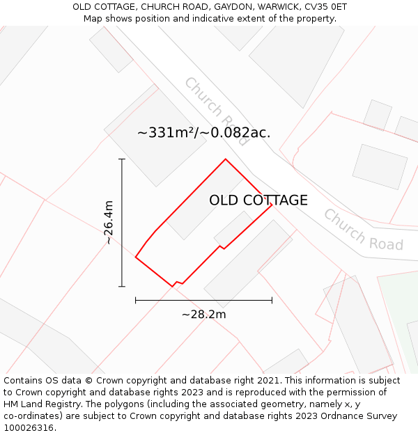 OLD COTTAGE, CHURCH ROAD, GAYDON, WARWICK, CV35 0ET: Plot and title map