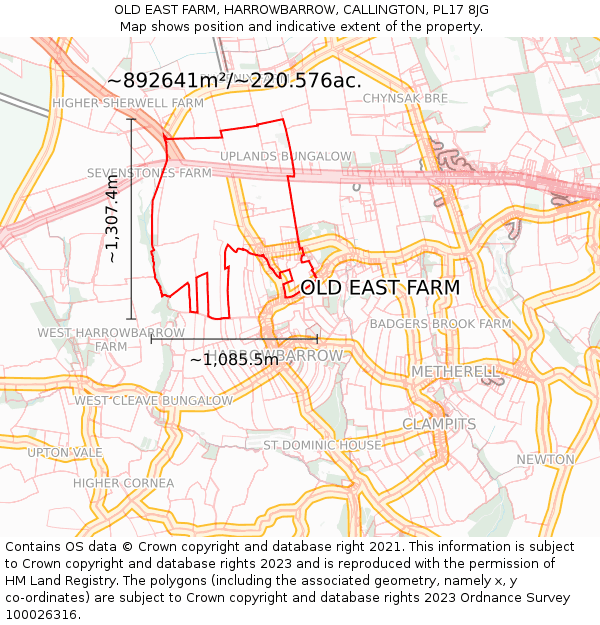 OLD EAST FARM, HARROWBARROW, CALLINGTON, PL17 8JG: Plot and title map