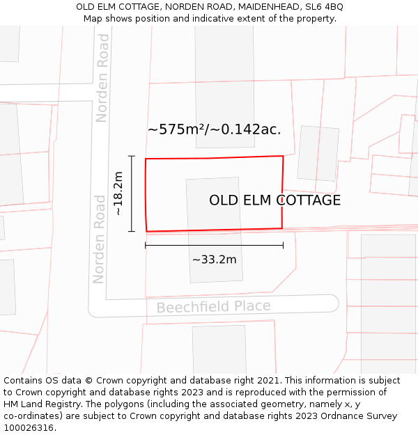 OLD ELM COTTAGE, NORDEN ROAD, MAIDENHEAD, SL6 4BQ: Plot and title map