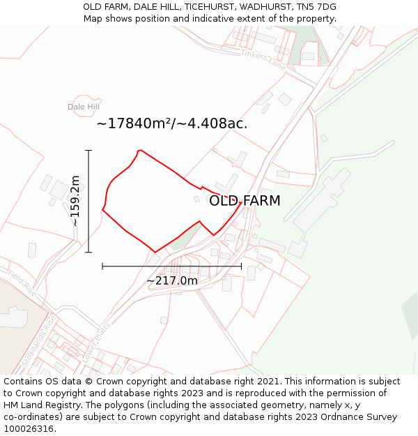 OLD FARM, DALE HILL, TICEHURST, WADHURST, TN5 7DG: Plot and title map