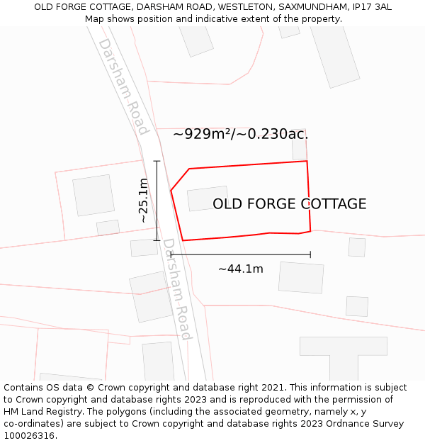 OLD FORGE COTTAGE, DARSHAM ROAD, WESTLETON, SAXMUNDHAM, IP17 3AL: Plot and title map