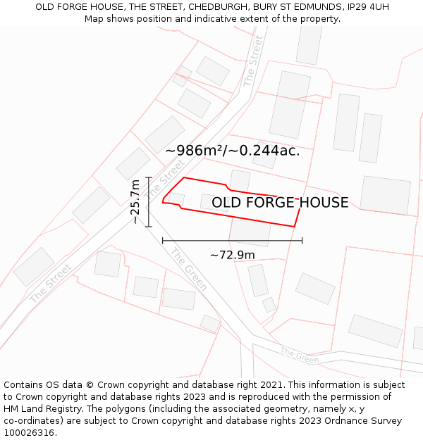 OLD FORGE HOUSE, THE STREET, CHEDBURGH, BURY ST EDMUNDS, IP29 4UH: Plot and title map