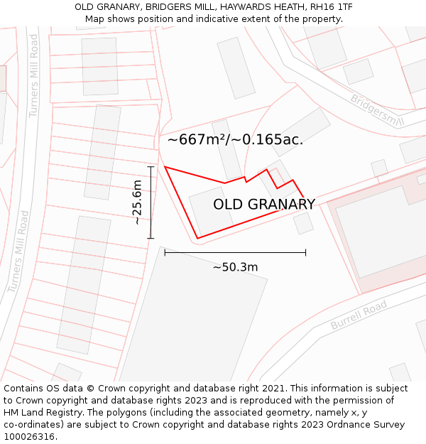 OLD GRANARY, BRIDGERS MILL, HAYWARDS HEATH, RH16 1TF: Plot and title map