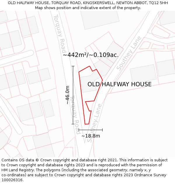 OLD HALFWAY HOUSE, TORQUAY ROAD, KINGSKERSWELL, NEWTON ABBOT, TQ12 5HH: Plot and title map