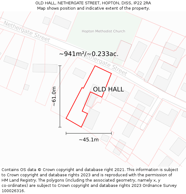OLD HALL, NETHERGATE STREET, HOPTON, DISS, IP22 2RA: Plot and title map
