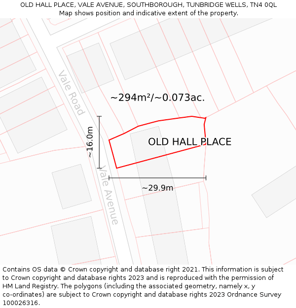 OLD HALL PLACE, VALE AVENUE, SOUTHBOROUGH, TUNBRIDGE WELLS, TN4 0QL: Plot and title map