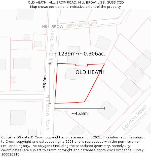 OLD HEATH, HILL BROW ROAD, HILL BROW, LISS, GU33 7QD: Plot and title map