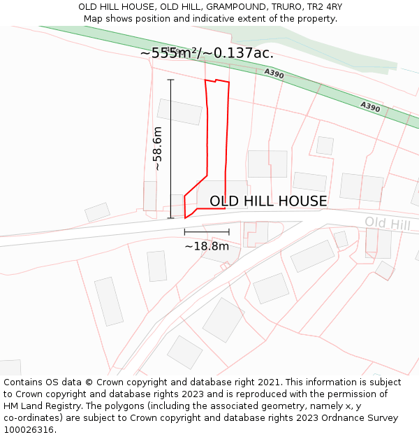 OLD HILL HOUSE, OLD HILL, GRAMPOUND, TRURO, TR2 4RY: Plot and title map