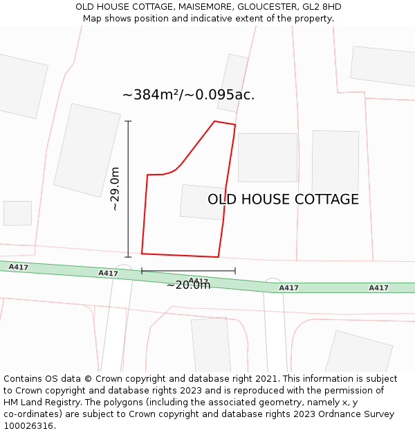 OLD HOUSE COTTAGE, MAISEMORE, GLOUCESTER, GL2 8HD: Plot and title map