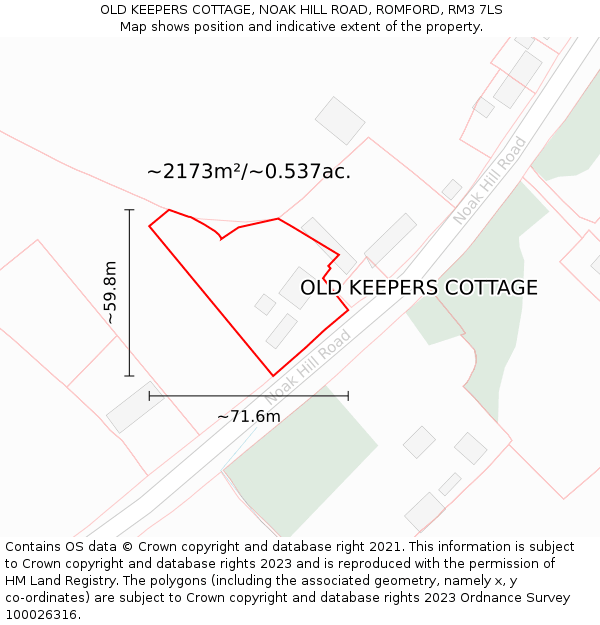 OLD KEEPERS COTTAGE, NOAK HILL ROAD, ROMFORD, RM3 7LS: Plot and title map