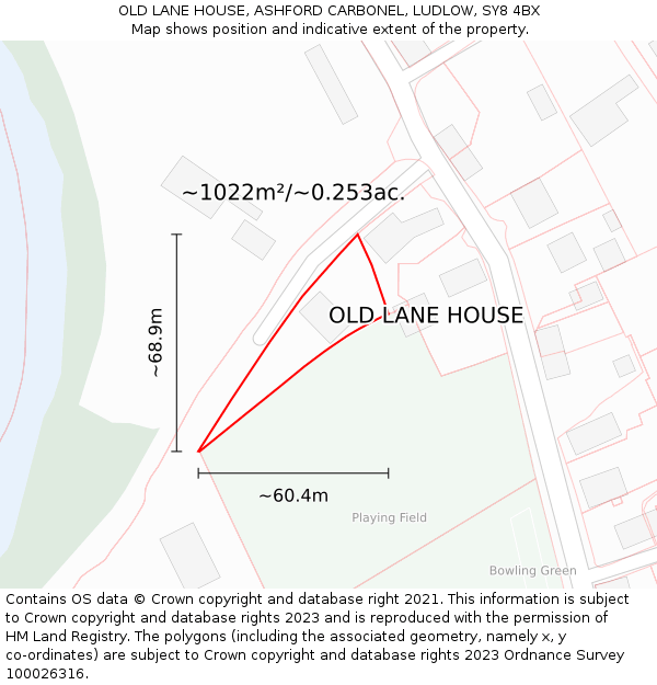 OLD LANE HOUSE, ASHFORD CARBONEL, LUDLOW, SY8 4BX: Plot and title map