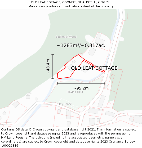 OLD LEAT COTTAGE, COOMBE, ST AUSTELL, PL26 7LL: Plot and title map