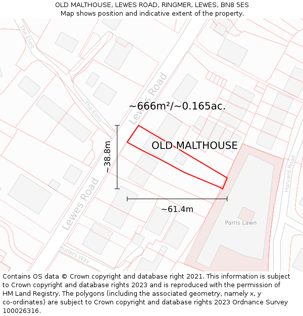 OLD MALTHOUSE, LEWES ROAD, RINGMER, LEWES, BN8 5ES: Plot and title map