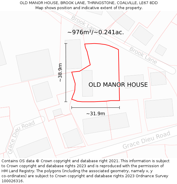 OLD MANOR HOUSE, BROOK LANE, THRINGSTONE, COALVILLE, LE67 8DD: Plot and title map