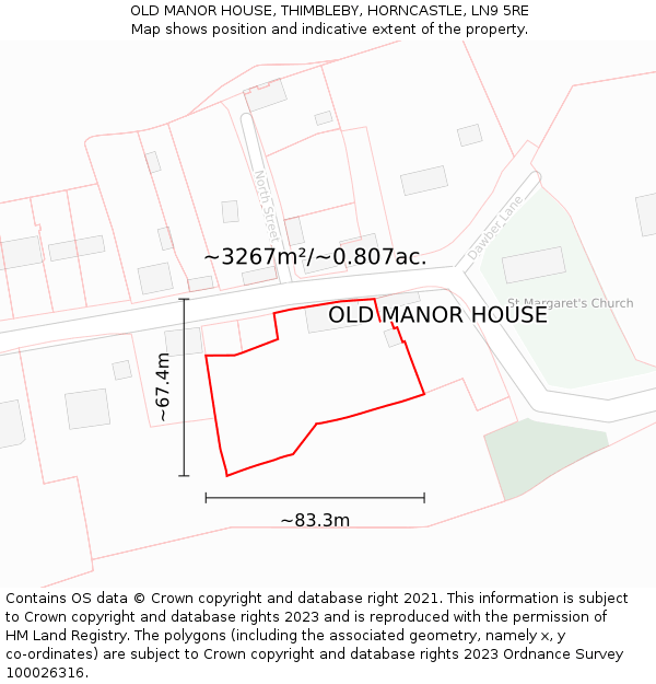 OLD MANOR HOUSE, THIMBLEBY, HORNCASTLE, LN9 5RE: Plot and title map