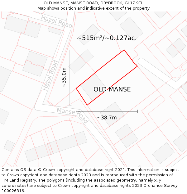 OLD MANSE, MANSE ROAD, DRYBROOK, GL17 9EH: Plot and title map