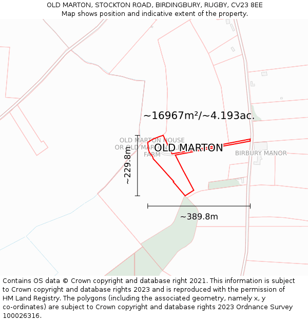 OLD MARTON, STOCKTON ROAD, BIRDINGBURY, RUGBY, CV23 8EE: Plot and title map