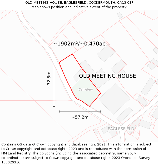 OLD MEETING HOUSE, EAGLESFIELD, COCKERMOUTH, CA13 0SF: Plot and title map