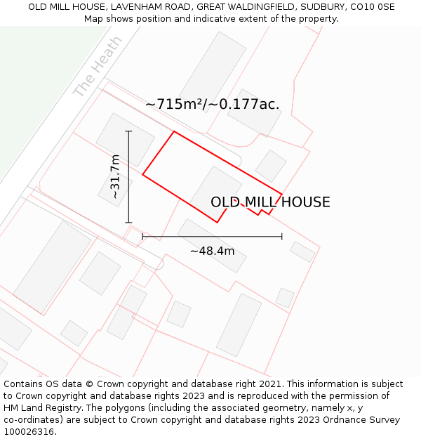OLD MILL HOUSE, LAVENHAM ROAD, GREAT WALDINGFIELD, SUDBURY, CO10 0SE: Plot and title map