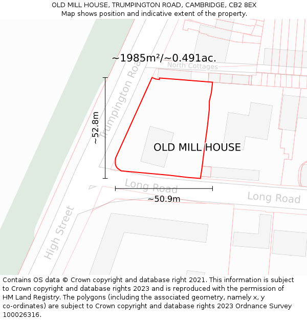 OLD MILL HOUSE, TRUMPINGTON ROAD, CAMBRIDGE, CB2 8EX: Plot and title map